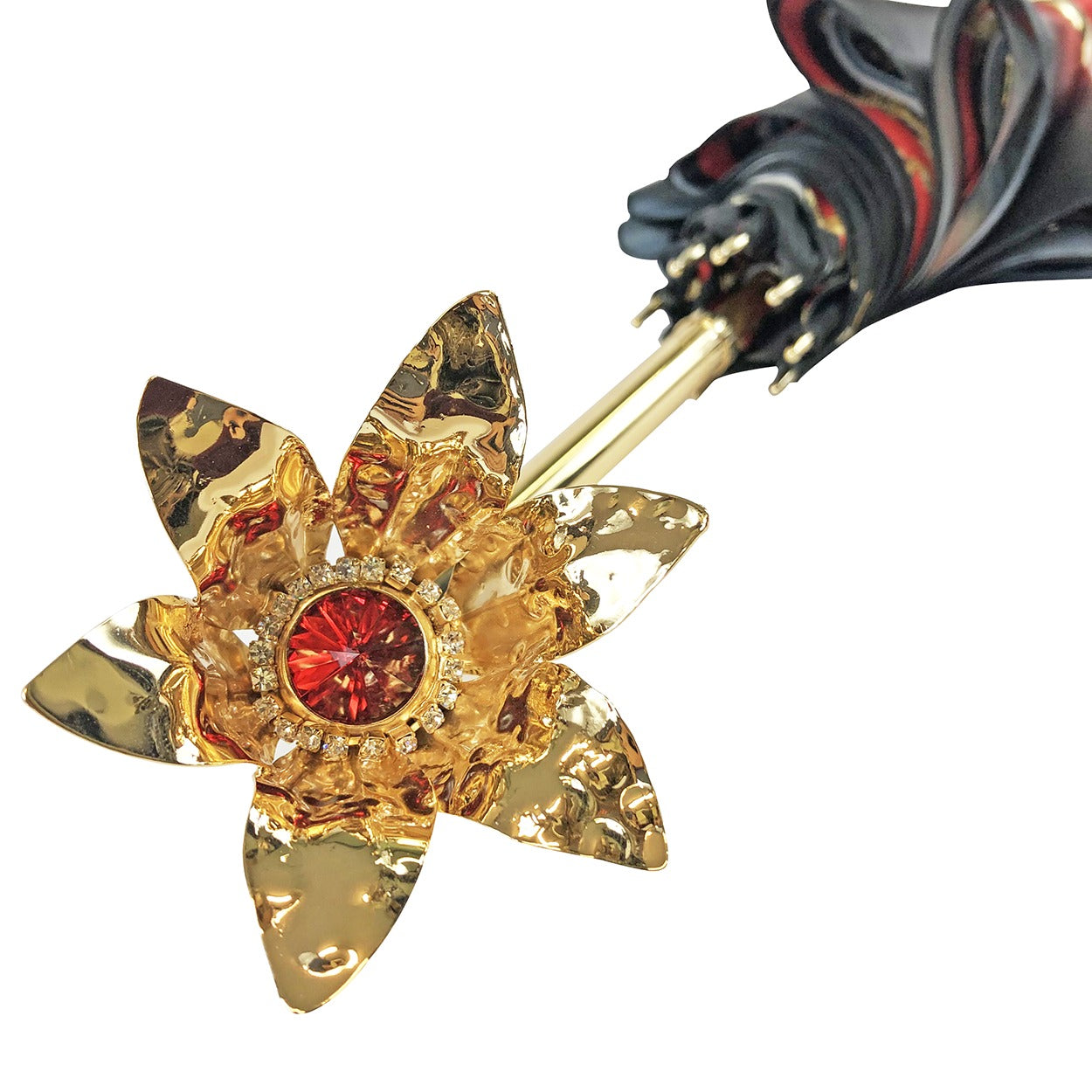 Green Red Umbrella – Automatic Open Satin Fabric Umbrella with Gold Plated Handle