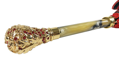 Red Satin Umbrella – Luxury Rain Umbrella with Crown Design & Swarovski Crystal Handle