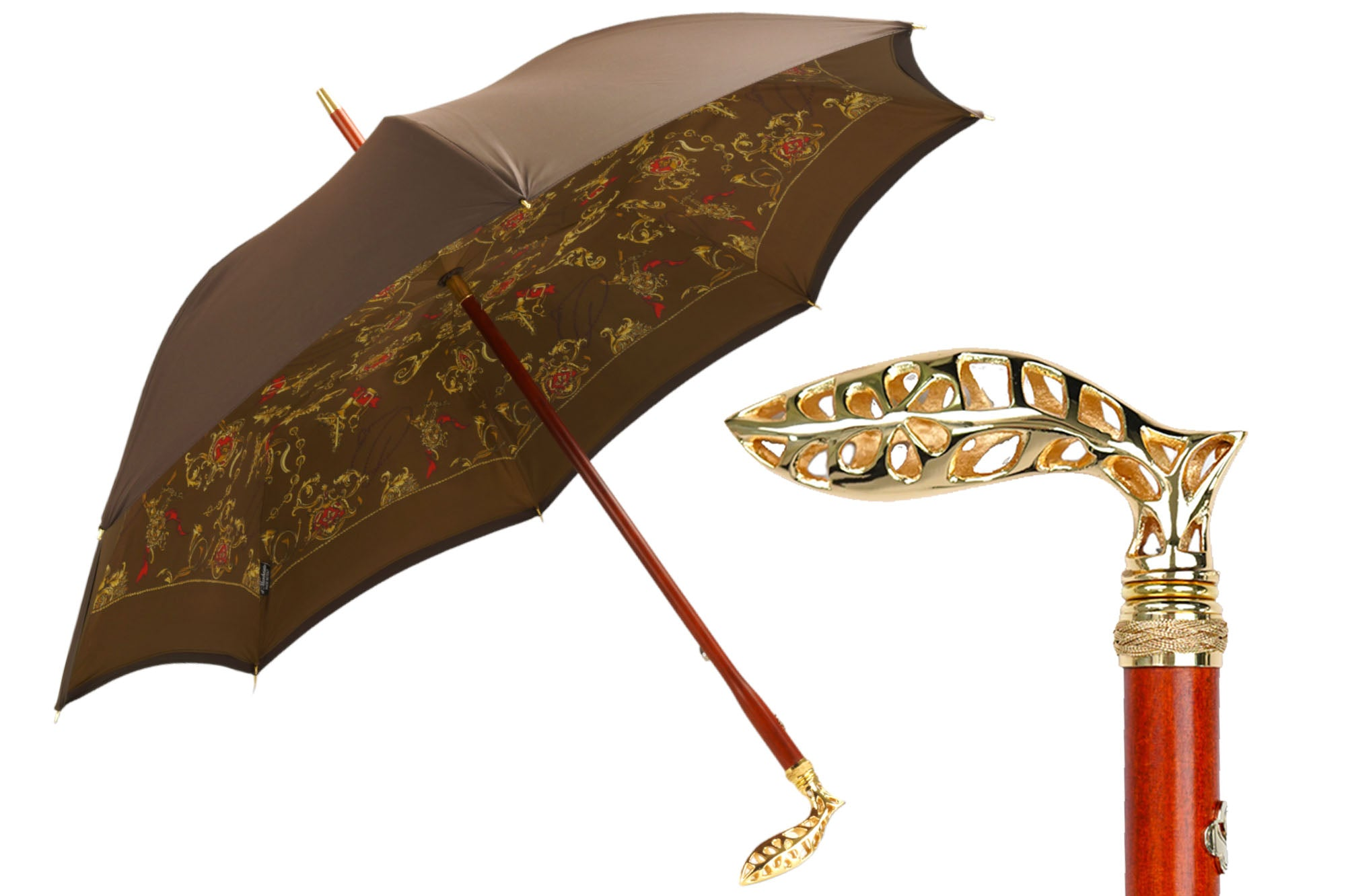 Double Canopy Umbrella – Luxury Rain Umbrella with 24K Gold Handle & Jacquard Fabric