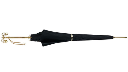 Black Cream Dot Umbrella – Italian Luxury Handmade Handle, Swarovski Crystal, 24K Gold