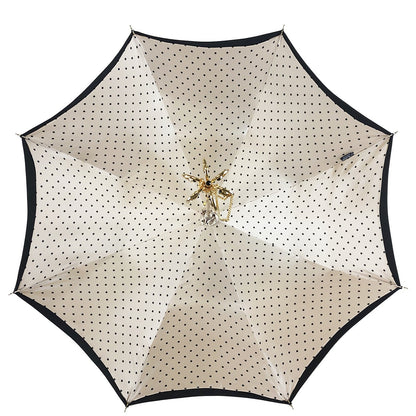 Black Cream Dot Umbrella – Italian Luxury Handmade Handle, Swarovski Crystal, 24K Gold