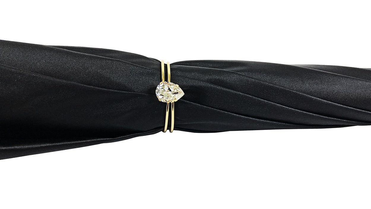 Black Cream Dot Umbrella – Italian Luxury Handmade Handle, Swarovski Crystal, 24K Gold