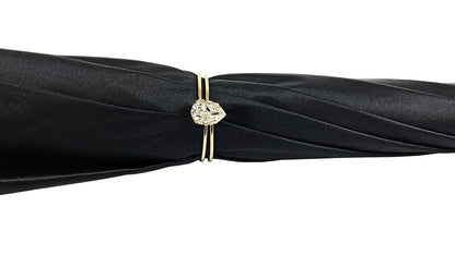 Black Cream Dot Umbrella – Italian Luxury Handmade Handle, Swarovski Crystal, 24K Gold