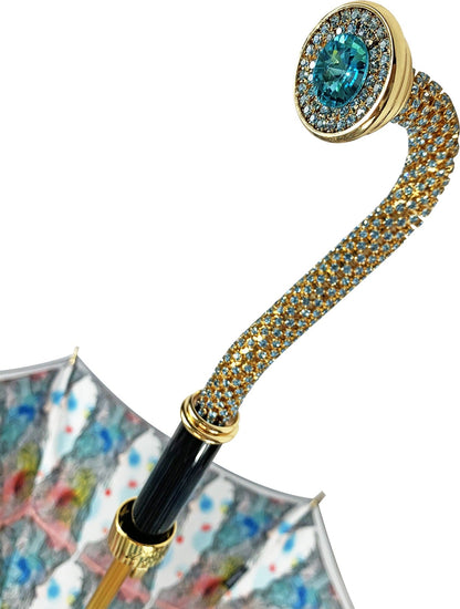 Grey Umbrella – Luxury Italian Handcrafted Satin Rain Umbrella with Anemone Design