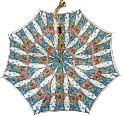 Grey Umbrella – Luxury Italian Handcrafted Satin Rain Umbrella with Anemone Design