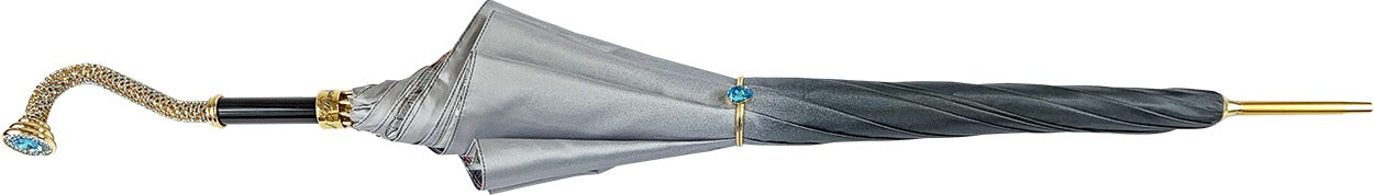 Grey Umbrella – Luxury Italian Handcrafted Satin Rain Umbrella with Anemone Design