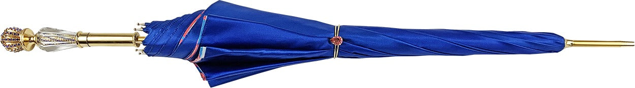 Luxury Blue Umbrella – Handmade Italian Rain Protection Accessory with 24K Gold Handle