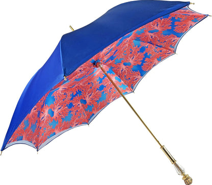 Luxury Blue Umbrella – Handmade Italian Rain Protection Accessory with 24K Gold Handle