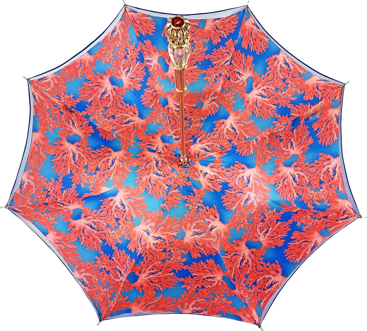 Luxury Blue Umbrella – Handmade Italian Rain Protection Accessory with 24K Gold Handle