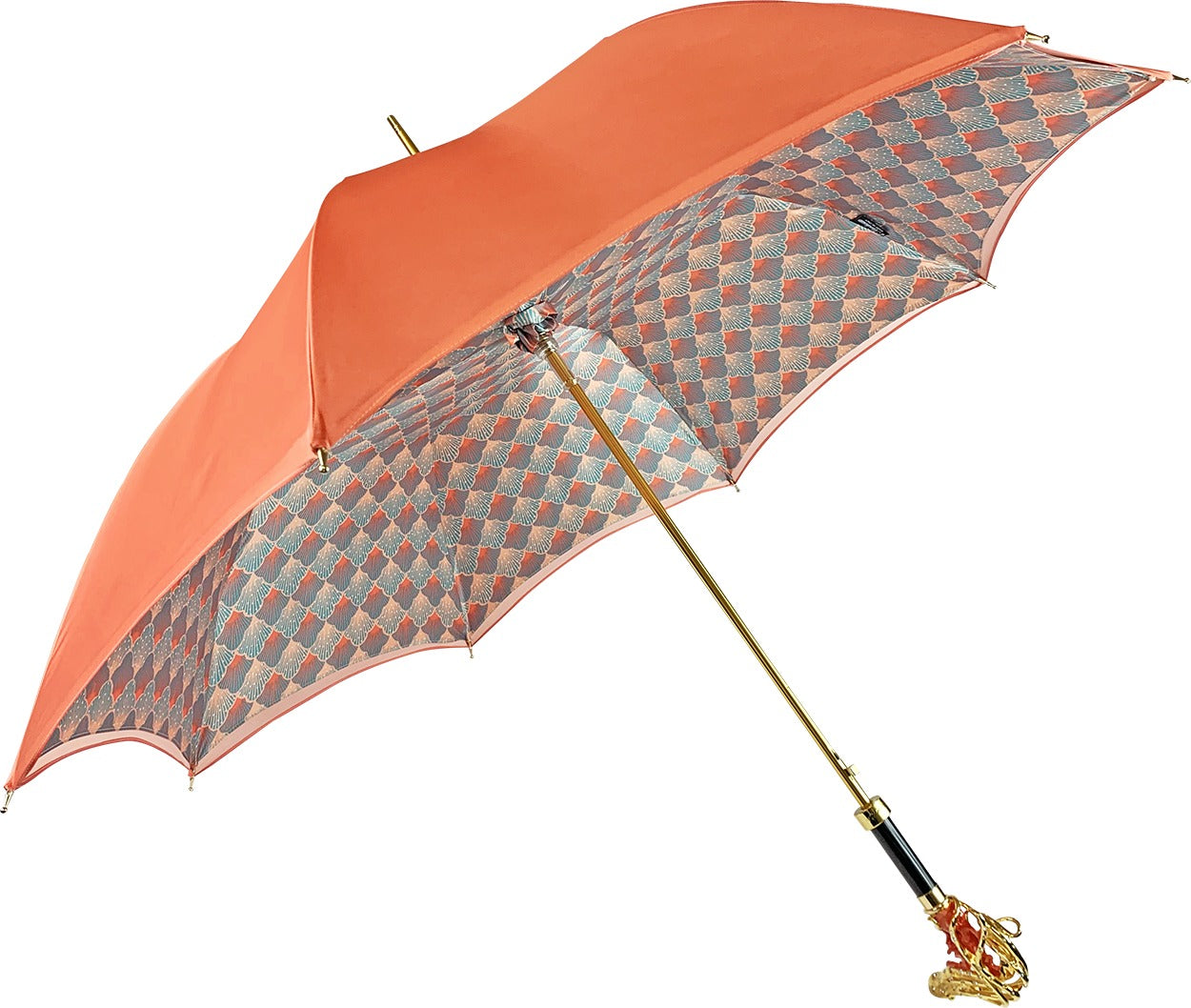Goldplated Octopus Umbrella – Luxury Satin Coral Canopy, Swarovski Crystal, Handmade Italian