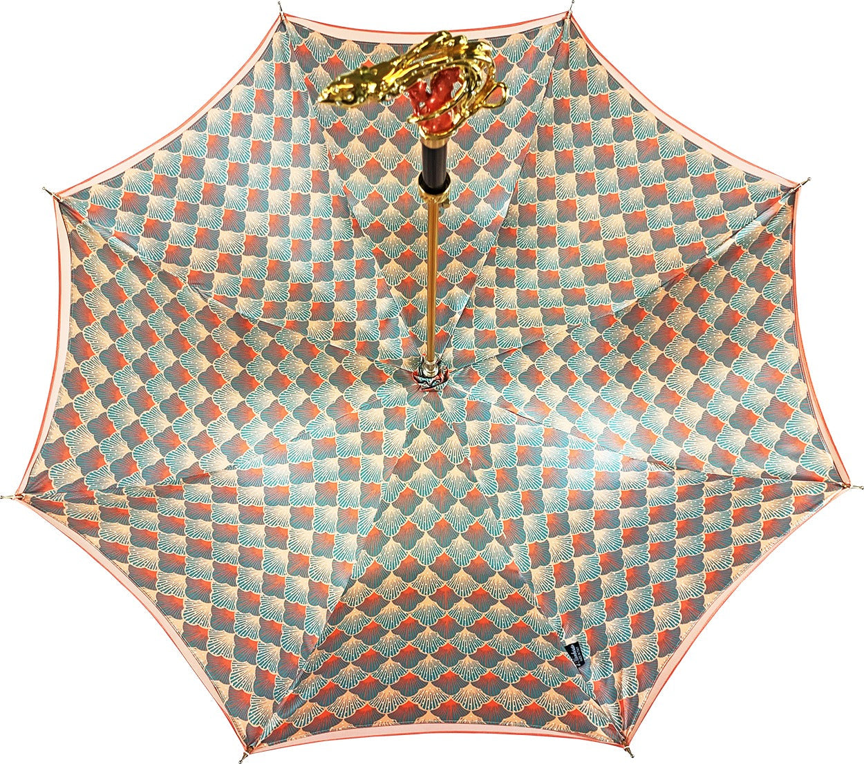 Goldplated Octopus Umbrella – Luxury Satin Coral Canopy, Swarovski Crystal, Handmade Italian