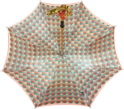 Goldplated Octopus Umbrella – Luxury Satin Coral Canopy, Swarovski Crystal, Handmade Italian