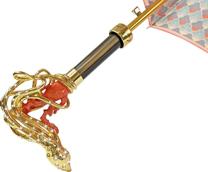 Goldplated Octopus Umbrella – Luxury Satin Coral Canopy, Swarovski Crystal, Handmade Italian