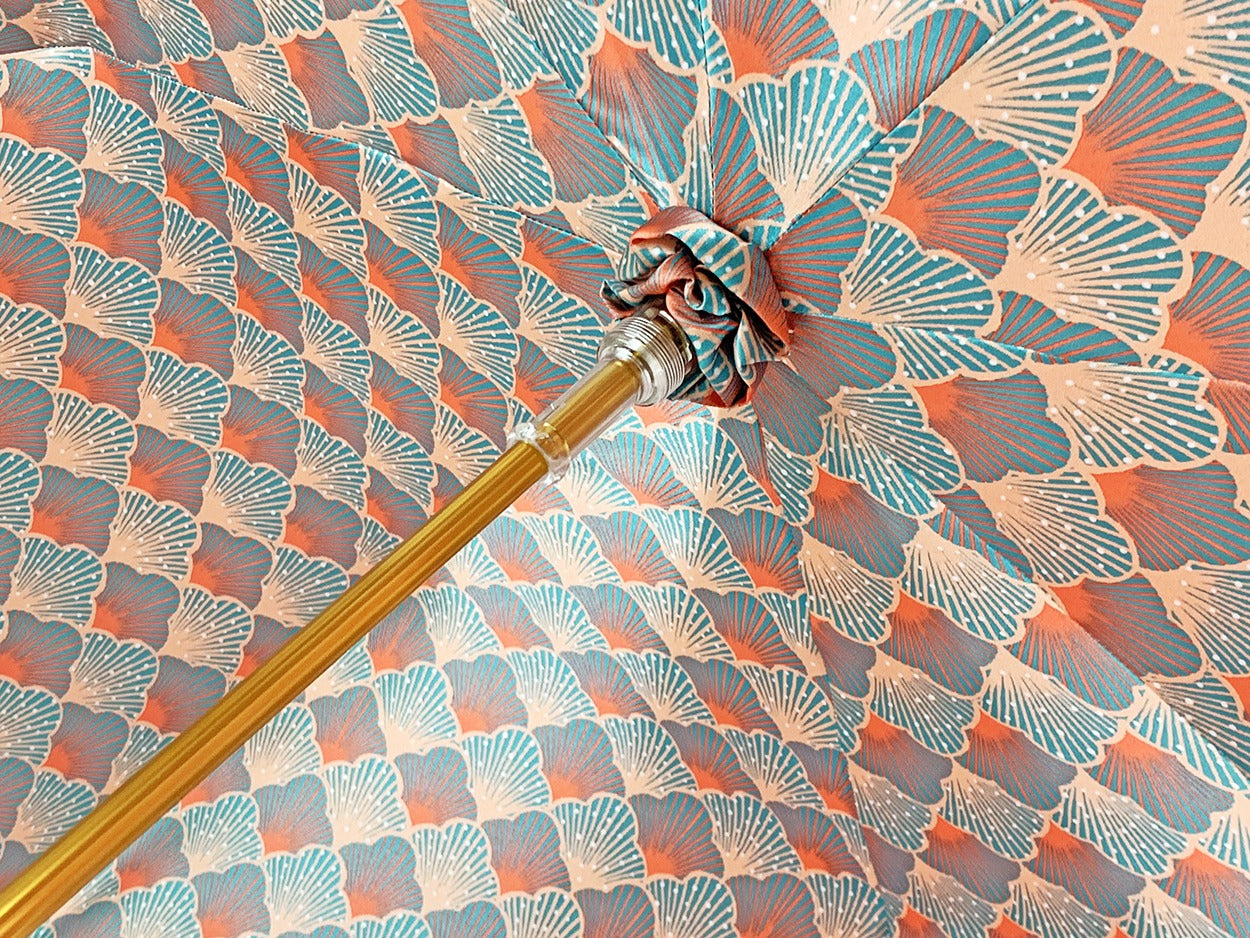 Goldplated Octopus Umbrella – Luxury Satin Coral Canopy, Swarovski Crystal, Handmade Italian