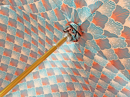 Goldplated Octopus Umbrella – Luxury Satin Coral Canopy, Swarovski Crystal, Handmade Italian