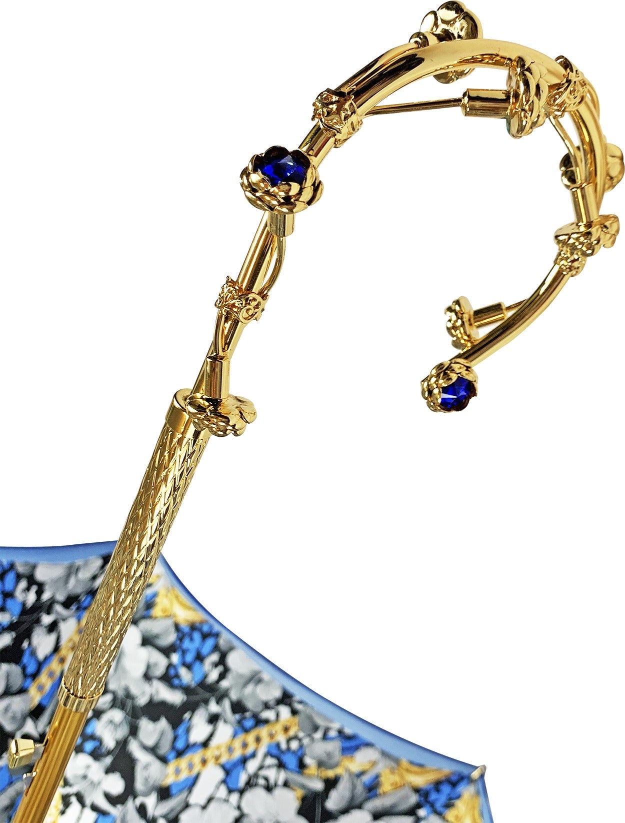 Luxury Blue Umbrella | Handmade Italian Double Canopy Rain Umbrella with 24K Gold-Plated Handle
