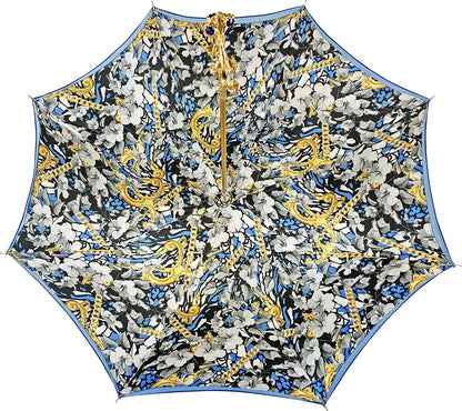 Luxury Blue Umbrella | Handmade Italian Double Canopy Rain Umbrella with 24K Gold-Plated Handle