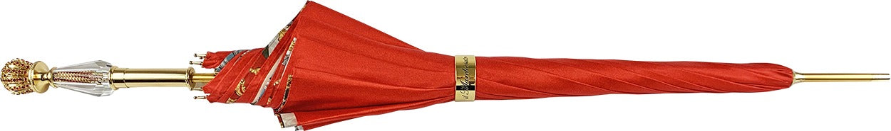 Handcrafted Red Umbrella – Luxury Rain Gear with 24K Gold Jewel Handle
