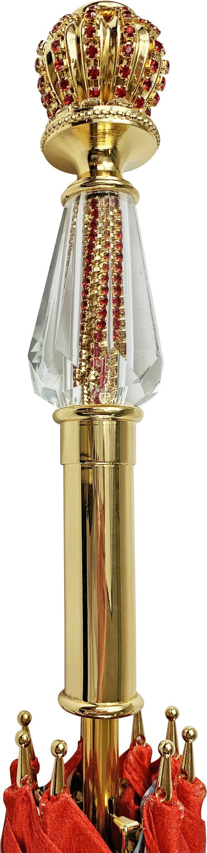 Handcrafted Red Umbrella – Luxury Rain Gear with 24K Gold Jewel Handle