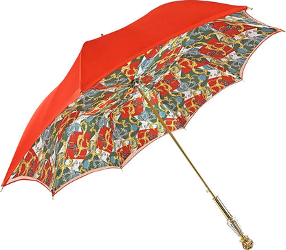 Handcrafted Red Umbrella – Luxury Rain Gear with 24K Gold Jewel Handle