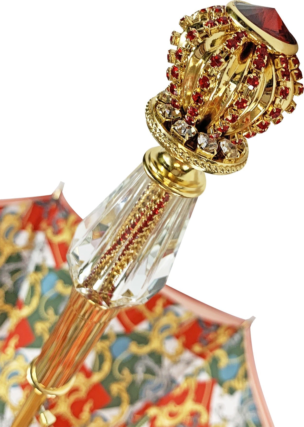 Handcrafted Red Umbrella – Luxury Rain Gear with 24K Gold Jewel Handle