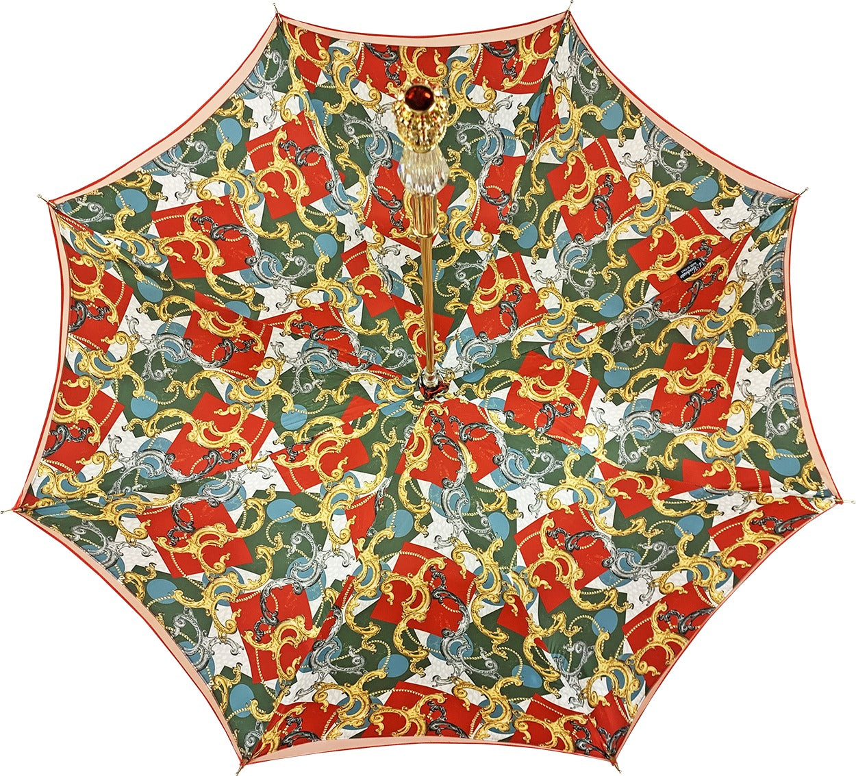 Handcrafted Red Umbrella – Luxury Rain Gear with 24K Gold Jewel Handle