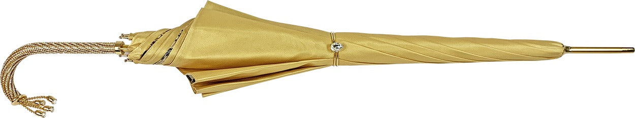 Golden Satin Umbrella – Double Canopy, Swarovski Crystal Details & 24K Gold Handle