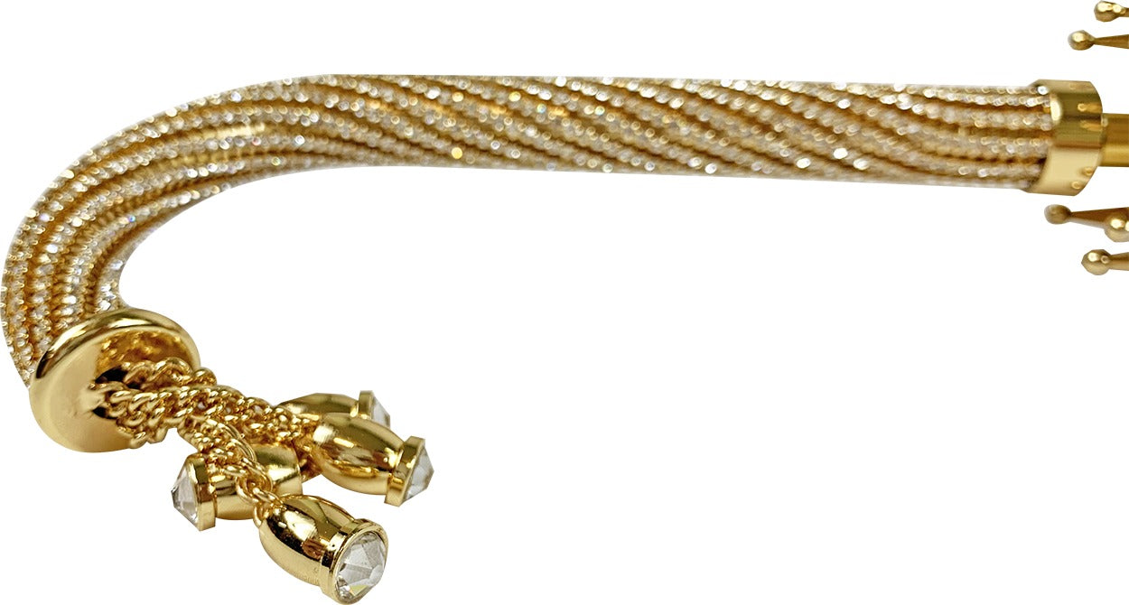 Golden Satin Umbrella – Double Canopy, Swarovski Crystal Details & 24K Gold Handle