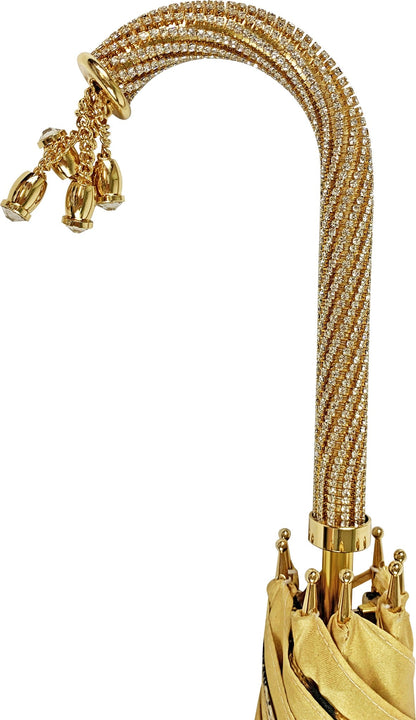 Golden Satin Umbrella – Double Canopy, Swarovski Crystal Details & 24K Gold Handle