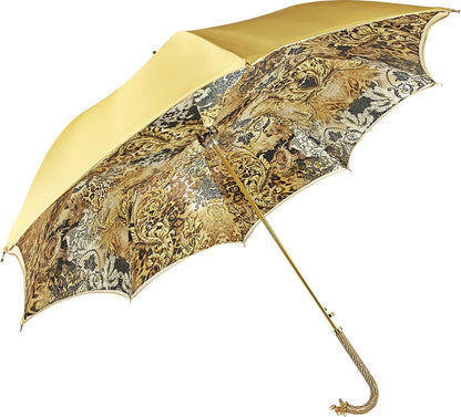 Golden Satin Umbrella – Double Canopy, Swarovski Crystal Details & 24K Gold Handle