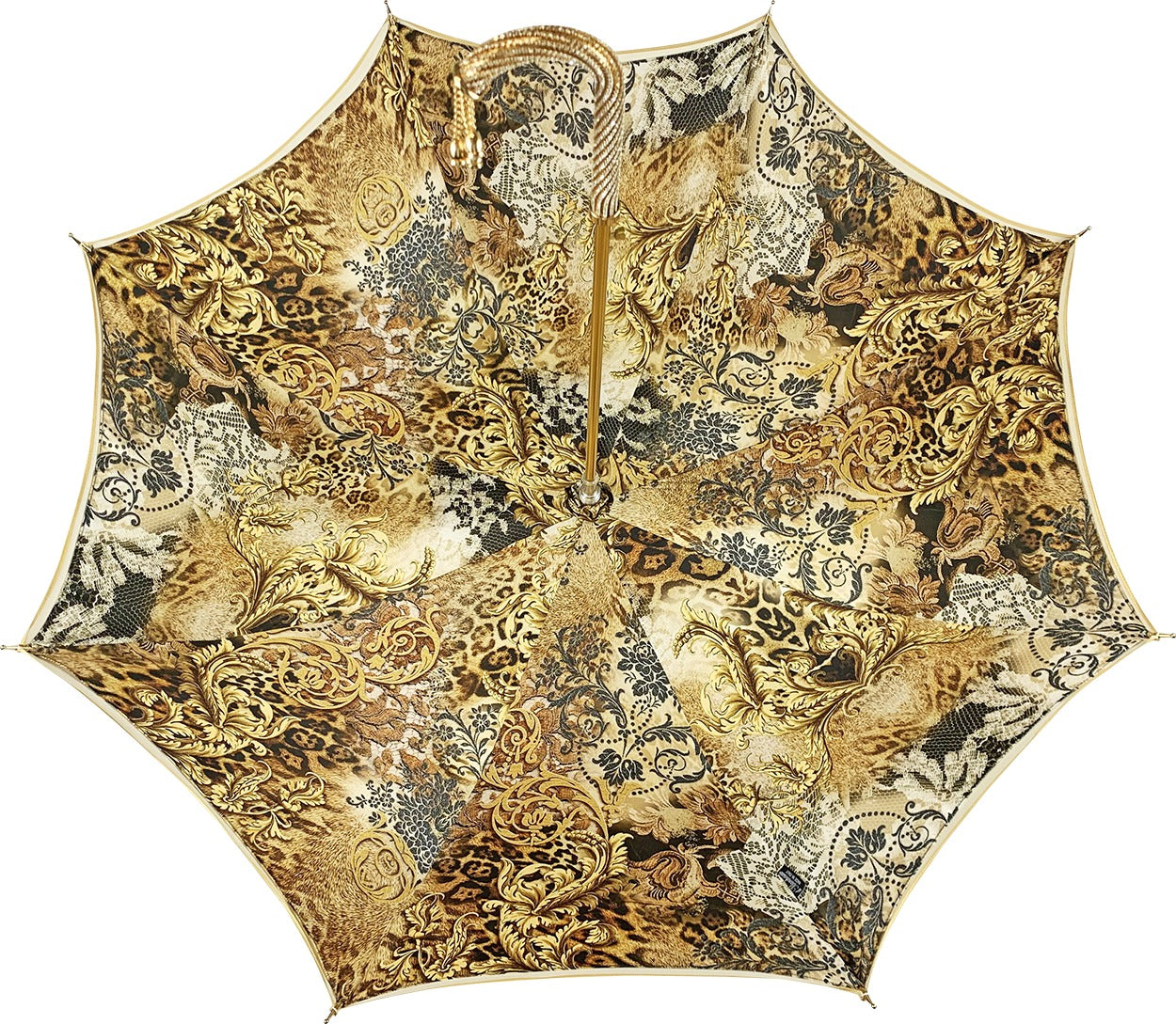 Golden Satin Umbrella – Double Canopy, Swarovski Crystal Details & 24K Gold Handle