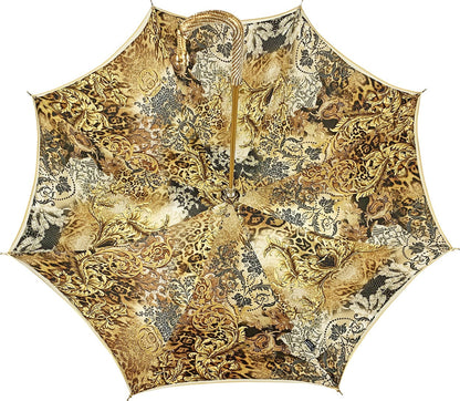 Golden Satin Umbrella – Double Canopy, Swarovski Crystal Details & 24K Gold Handle
