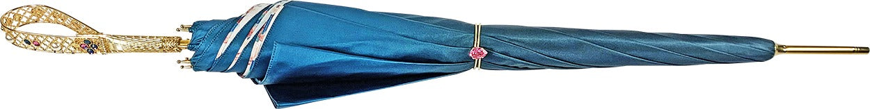 Floral Umbrella – Italian Luxury Satin Rain Umbrella with Swarovski Crystal Handle