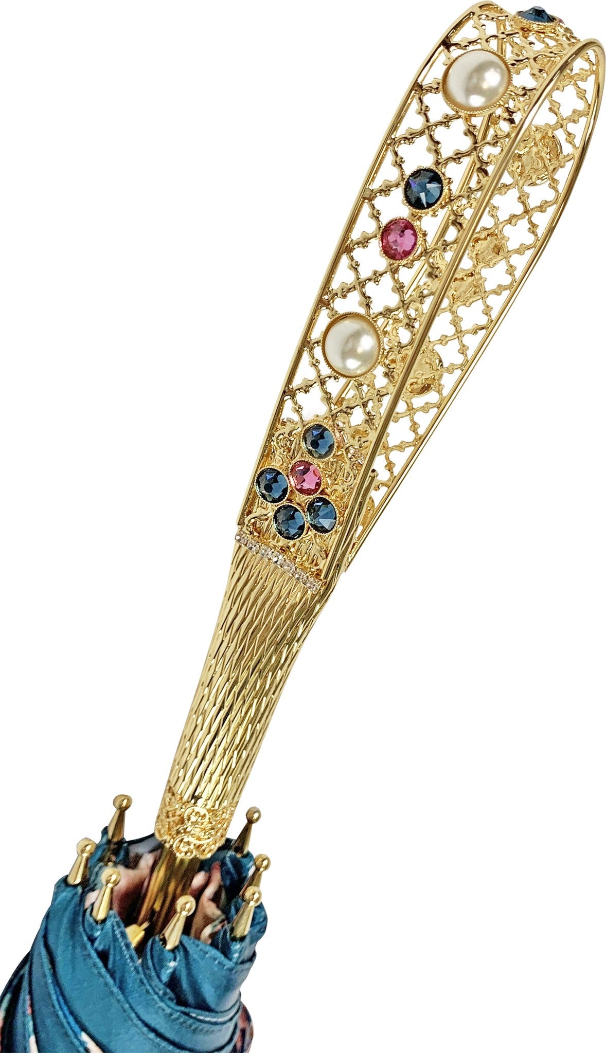 Floral Umbrella – Italian Luxury Satin Rain Umbrella with Swarovski Crystal Handle