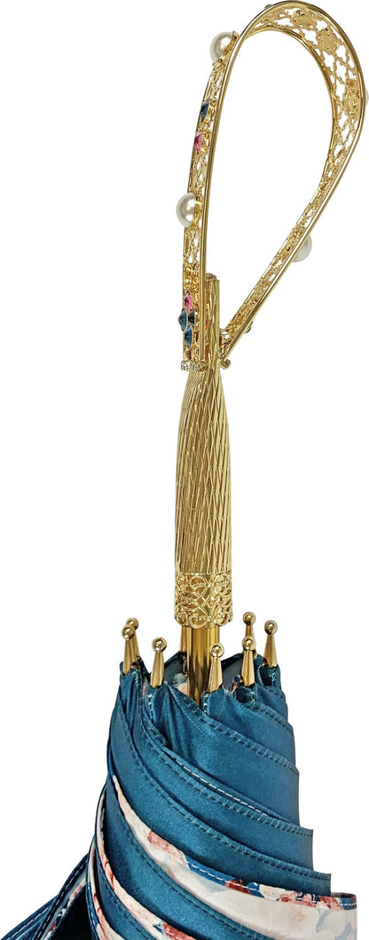 Floral Umbrella – Italian Luxury Satin Rain Umbrella with Swarovski Crystal Handle