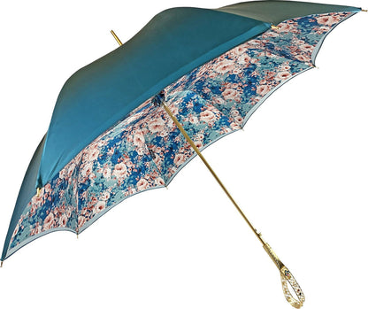 Floral Umbrella – Italian Luxury Satin Rain Umbrella with Swarovski Crystal Handle