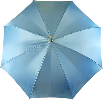 Blue Peacock Umbrella – Handmade Satin Luxury Rain Accessory With 24K Gold Handle