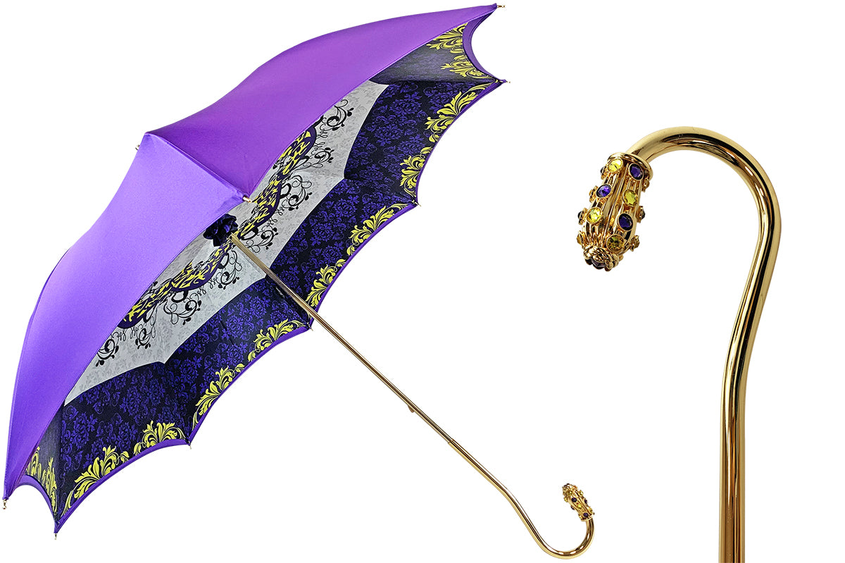 Purple Luxury Umbrella – Handmade Italian Satin Rain Umbrella with Swarovski Crystal Handle