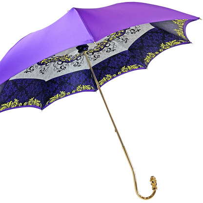 Purple Luxury Umbrella – Handmade Italian Satin Rain Umbrella with Swarovski Crystal Handle