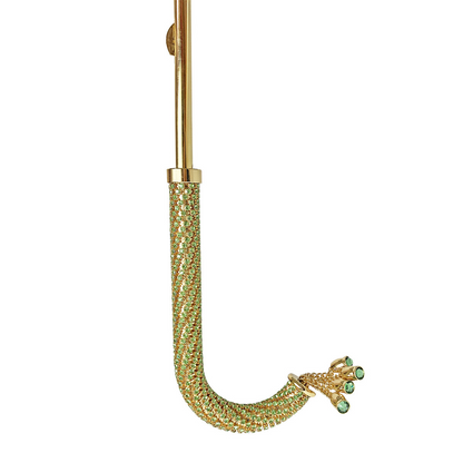 Luxury Green Umbrella – Handmade Italian Satin Fabric Rain Umbrella with Gold Plated Handle