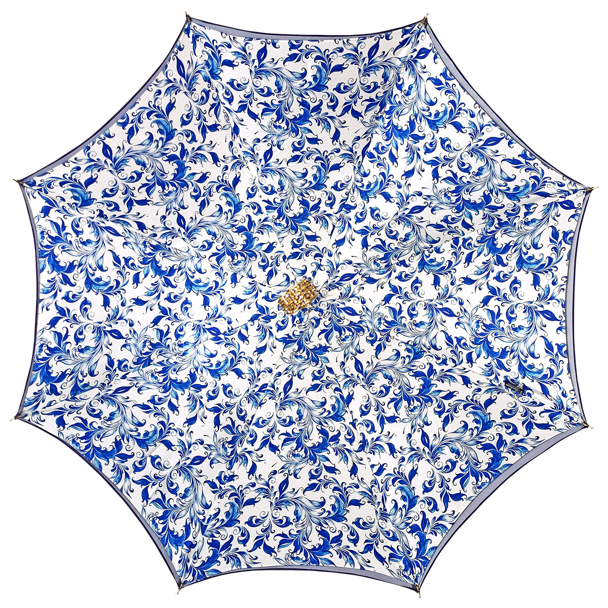 Light Blue Women's Umbrella – Handmade Italian Satin Fabric, 24K Gold Handle