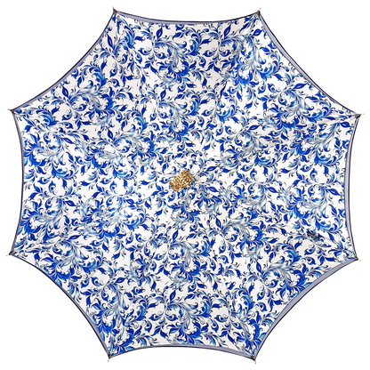 Light Blue Women's Umbrella – Handmade Italian Satin Fabric, 24K Gold Handle