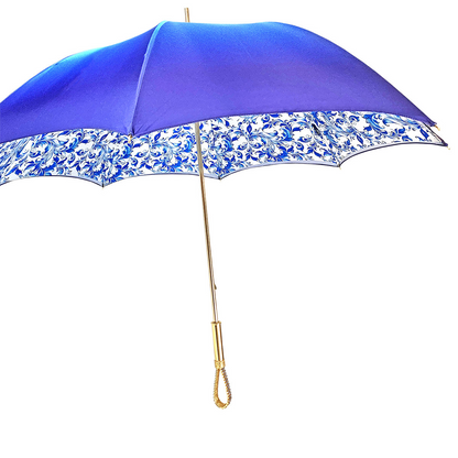 Light Blue Women's Umbrella – Handmade Italian Satin Fabric, 24K Gold Handle