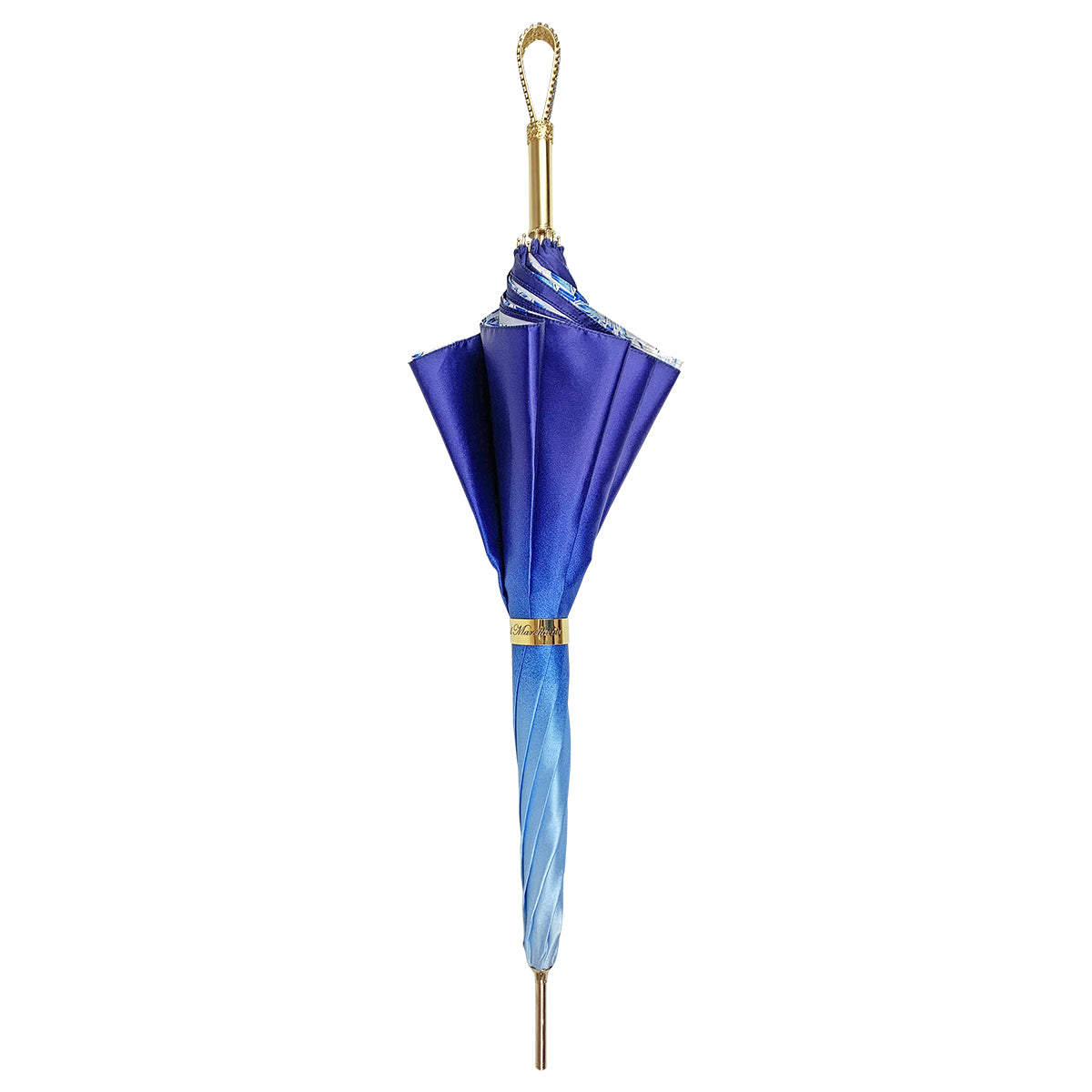 Light Blue Women's Umbrella – Handmade Italian Satin Fabric, 24K Gold Handle