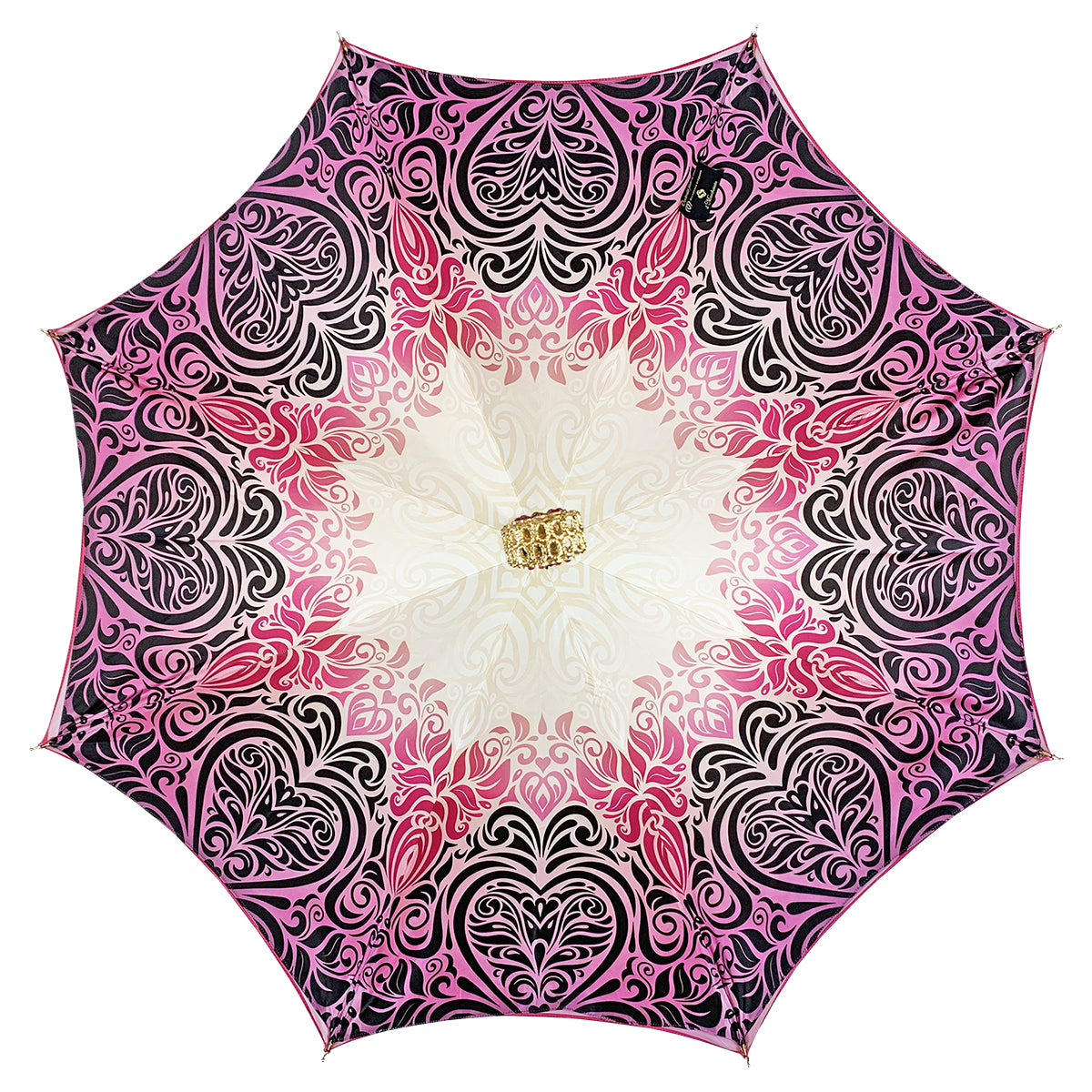 Fuchsia Designer Umbrella – Luxury Rain Umbrella with Crystal Handle & 24K Gold Accessories