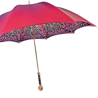 Fuchsia Designer Umbrella – Luxury Rain Umbrella with Crystal Handle & 24K Gold Accessories