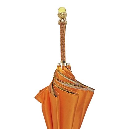 Orange Leopard Umbrella – Handmade Luxury Rain Umbrella with 24K Gold Handle