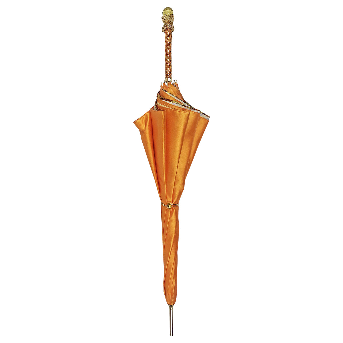 Orange Leopard Umbrella – Handmade Luxury Rain Umbrella with 24K Gold Handle