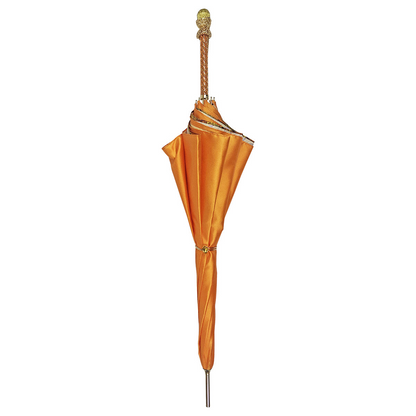 Orange Leopard Umbrella – Handmade Luxury Rain Umbrella with 24K Gold Handle