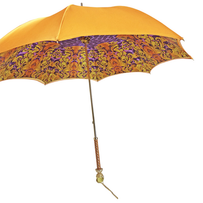 Orange Leopard Umbrella – Handmade Luxury Rain Umbrella with 24K Gold Handle